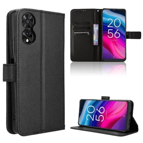 Funda de Cuero para TCL 505 4G con Textura de Diamante (Negro)