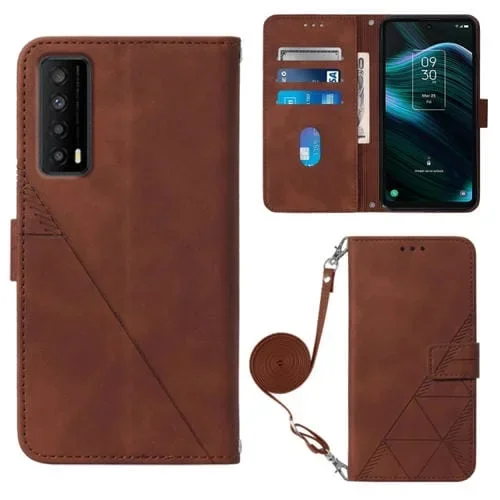 Funda de Cuero para TCL Stylus 5G Crossbody 3D con Tapa En Relieve (Marrón)