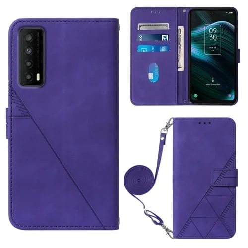 Funda de Cuero para TCL Stylus 5G Crossbody con Tapa En Relieve (Púrpura)