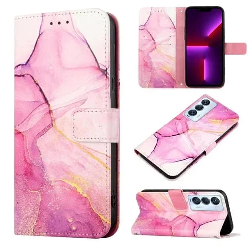 Funda de Cuero para Tecno Camon 18 Premier Pt003 con Flip y Patrón Mármol (Rosa Púrpura)