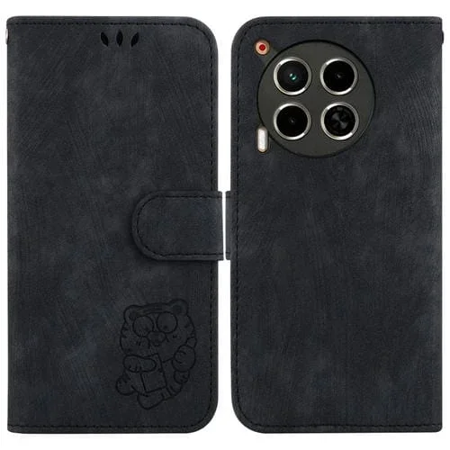 Funda de Cuero para Tecno Camon 30 4G y 5G con Relieve Little Tiger (Negro)