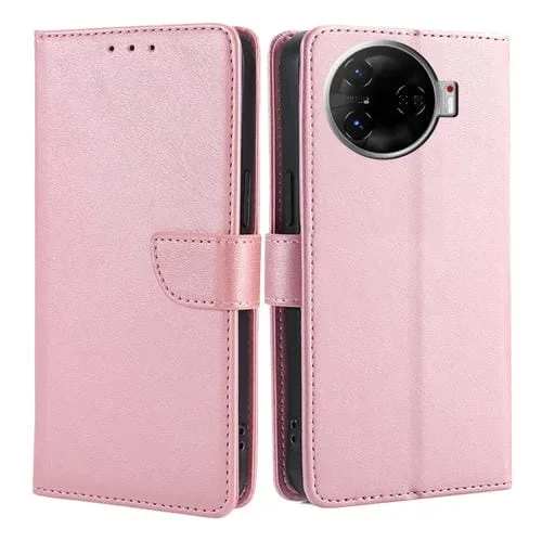 Funda de Cuero para Tecno Camon 30 Pro 5G con Tapa y Hebilla Textura Piel de Becerro (Oro Rosa)