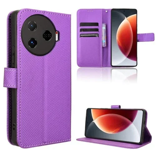 Funda de Cuero para Tecno Camon 30 Pro 5G con Textura de Diamante (Púrpura)