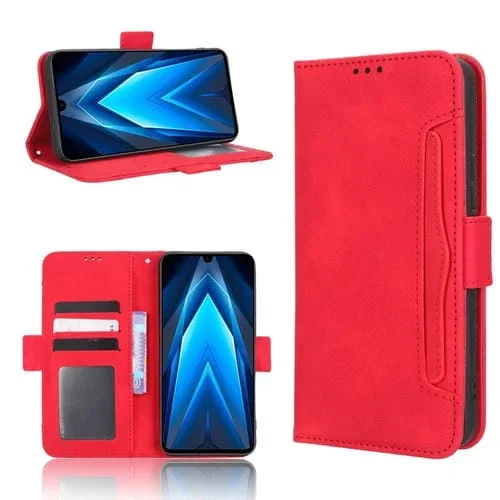 Funda de cuero para Tecno Pova 4 Pro con textura becerro y ranuras para tarjetas (Rojo)