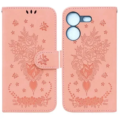 Funda de Cuero para Tecno Pova 5 Butterfly Rose con Relieve (Rosa)