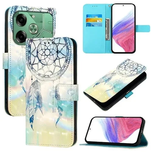 Funda de Cuero para Tecno Pova 6 4G con Tapa Horizontal y Pintura 3D (Campanas de Viento de Ensueño)