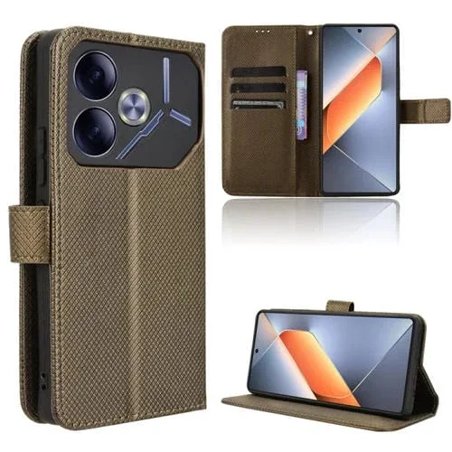 Funda de Cuero para Tecno Pova 6 4G con Textura de Diamante (Marrón)