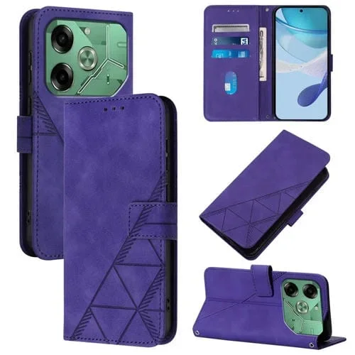 Funda de Cuero para Tecno Pova 6 4G Crossbody con Tapa en Relieve 3D (Púrpura)