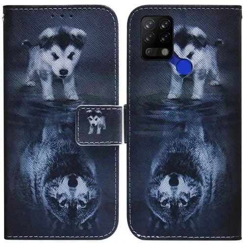 Funda de Cuero para Tecno Pova Ld7 con Dibujo de Lobo y Perro (Color)