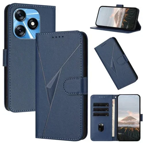 Funda de Cuero para Tecno Spark 10 4G con Cierre de Hebilla y Diseño Triangular (Azul Real)