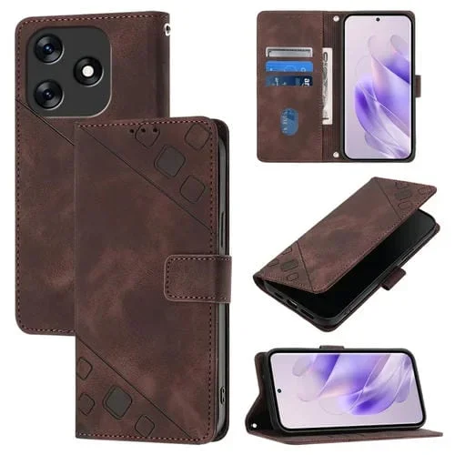 Funda de Cuero para Tecno Spark 10 4G Skin Feel en Relieve (Marrón)