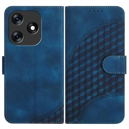 Funda de Cuero para Tecno Spark 10 4G Yx0060 con Relieve y Cabeza de Elefante con Cordón (Azul Real)