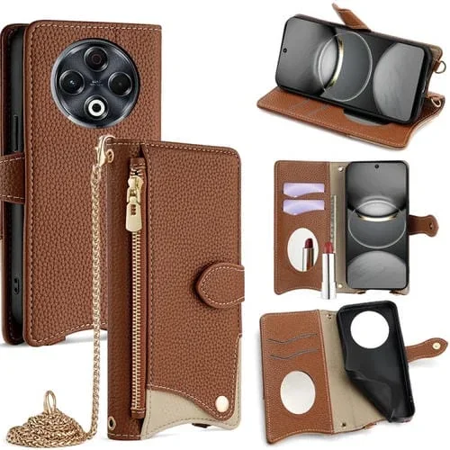 Funda de Cuero para Tecno Spark 30 4G con Cadena Cruzada y Diseño Cola de Pez (Marrón)