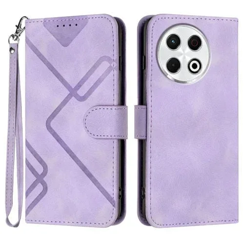 Funda de Cuero para Tecno Spark 30 Pro 4G con Diseño de Líneas y Tacto Suave (Morado Claro)