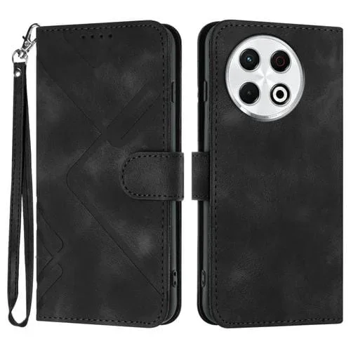Funda de Cuero para Tecno Spark 30 Pro 4G con Diseño de Líneas y Tacto Suave (Negra)