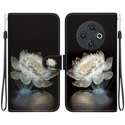 Funda de Cuero para Tecno Spark 30C con Dibujo de Colores y Textura de Cristal (Peonía de Cristal)