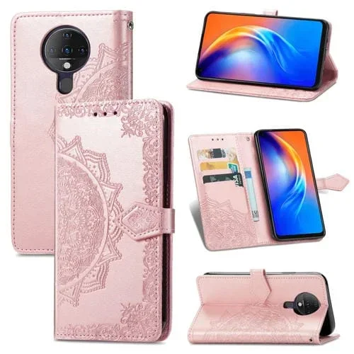 Funda de Cuero para Tecno Spark 6 Mandala Flower Flowsed con Soporte y Ranura para Tarjeta (Oro Rosa)