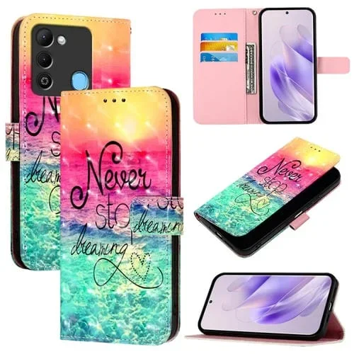 Funda de Cuero para Tecno Spark 9 con Tapa Horizontal y Pintura 3D (Persiguiendo Sueños)