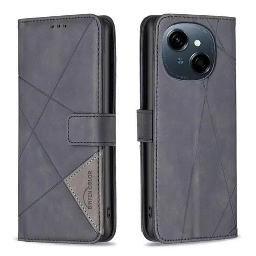 Funda de Cuero para Tecno Spark Go 1/Pop 9 con Textura de Rombos y Hebilla Magnética (Negro)
