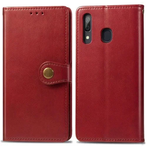 Funda de Cuero para Teléfono Galaxy A20 A30 con Hebilla, Ranura Tarjeta, Soporte (Rojo)