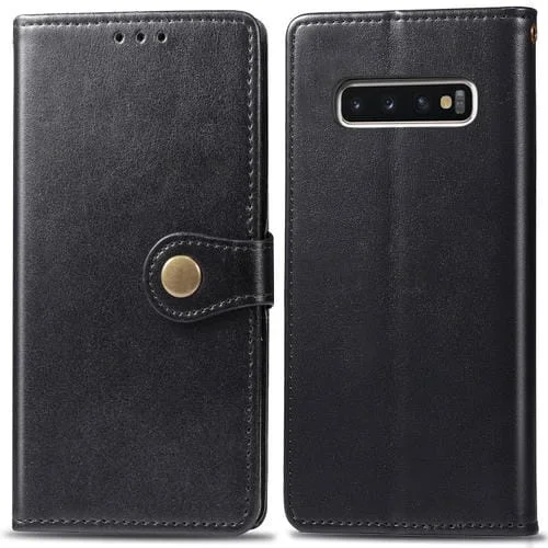 Funda de Cuero para Teléfono Galaxy S10 Plus Protección Hebilla Marco Fotos Ranura Tarjeta Billetera Soporte (Negro)