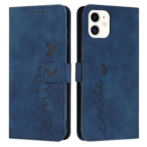Funda de Cuero para Teléfono iPhone 11 Skin Feel Heart Pattern (Azul)