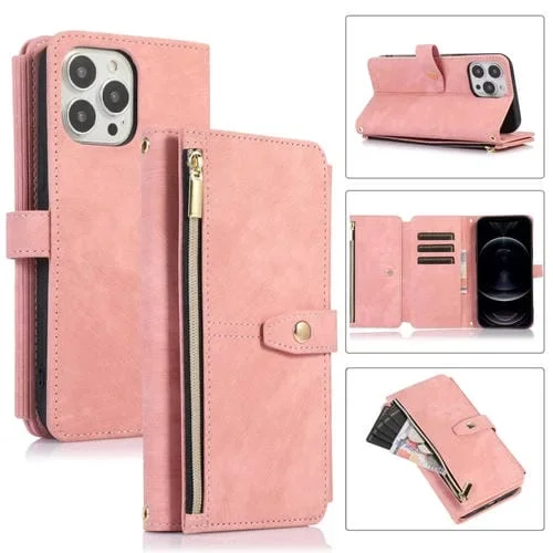 Funda de Cuero para Teléfono iPhone 12 Pro Max Dream 9-Card Wallet Zipper Bag (Rosa)
