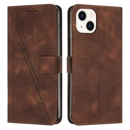 Funda de Cuero para Teléfono iPhone 13 Dream Triangle con Cordón (Marrón)