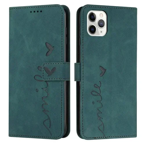 Funda de Cuero para Teléfono iPhone 13 Pro Skin Feel Heart Pattern (Verde)