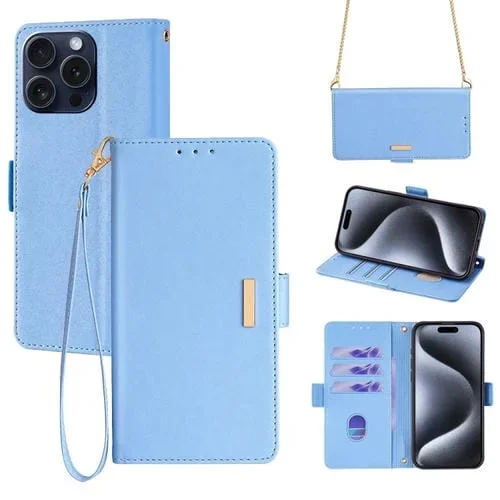 Funda de Cuero para Teléfono iPhone 14 Pro con Cadena Cruzada (Azul)