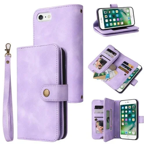 Funda de Cuero para Teléfono iPhone 6S Plus 6 Plus Multifuncional con Ranura para Tarjeta y Cremallera (Púrpura)