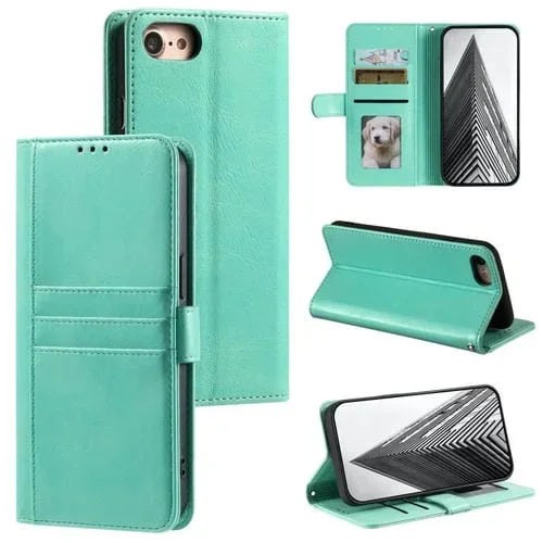 Funda de Cuero para Teléfono iPhone 7/8/SE 2022 con Billetera para 6 Tarjetas (Verde)