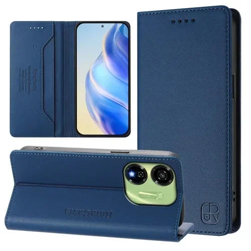 Funda de Cuero para Teléfono Itel P55 5G Rc01 con Doble Pliegue y Succión Magnética Rfid (Azul Oscuro)