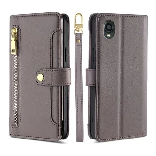 Funda de Cuero para Teléfono Kyocera Digno Bx2 Sx2 A101Kc Sheep Texture Cross-Body Zipper (Gris)