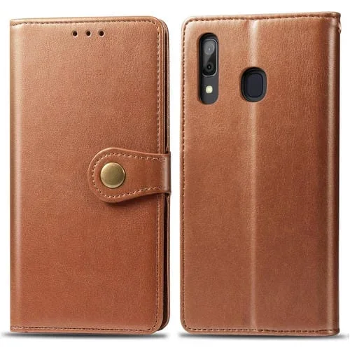 Funda de Cuero para Teléfono Móvil Galaxy A20 A30 Protección Hebilla Billetera Soporte (Marrón)