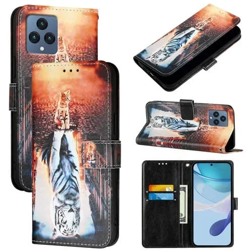 Funda de Cuero para Teléfono T-Mobile Revvl 6/6X 5G con Diseño Gatos y Tigres