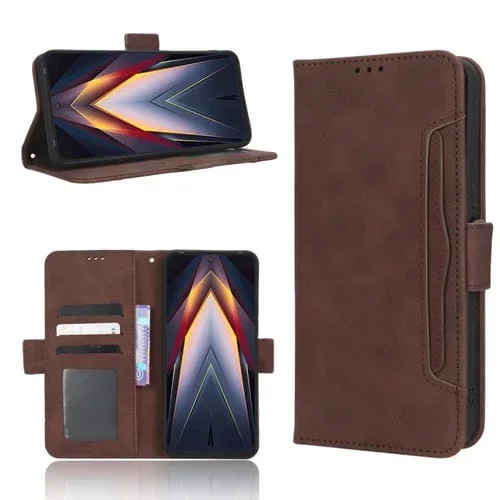 Funda de Cuero para Teléfono Tecno Pova 4 Skin Feel con Ranuras para Tarjetas (Marrón)