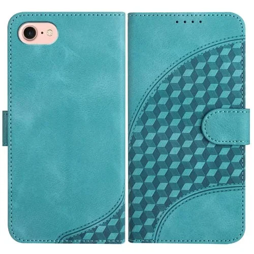 Funda de Cuero para Teléfono Yx0060 para iPhone SE 2022/SE 2020/6/7/8 con Relieve y Cabeza de Elefante con Cordón (Azul Claro)