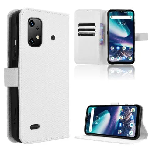 Funda de Cuero para Umidigi Bison X20 con Textura de Diamante (Blanca)