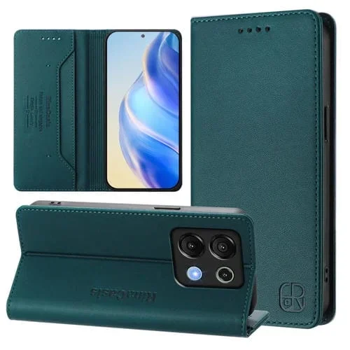 Funda de Cuero para Umidigi G9 5G Rc01 con Doble Pliegue y Succión Magnética (Verde Oscuro)