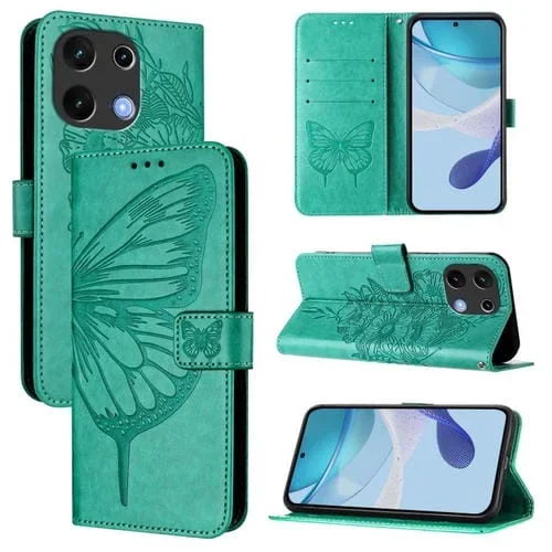 Funda de Cuero para Umidigi Note 100 con Diseño de Mariposa en Relieve (Verde)