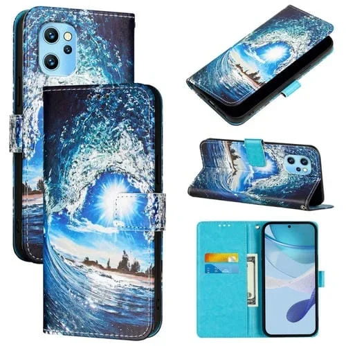 Funda de Cuero para Umidigi Power 7 Max con Diseño de Dibujos en Colores Lisos (Ondas y Sol)