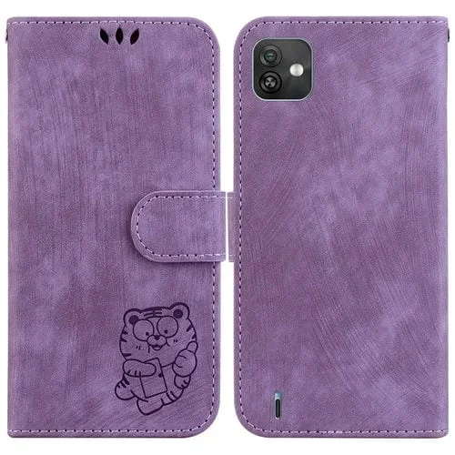 Funda de Cuero para Wiko Y82 Little Tiger en Relieve (Púrpura)