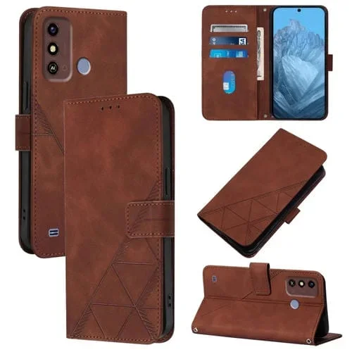 Funda de Cuero para ZTE Blade A53 Crossbody con Tapa en Relieve 3D (Marrón)