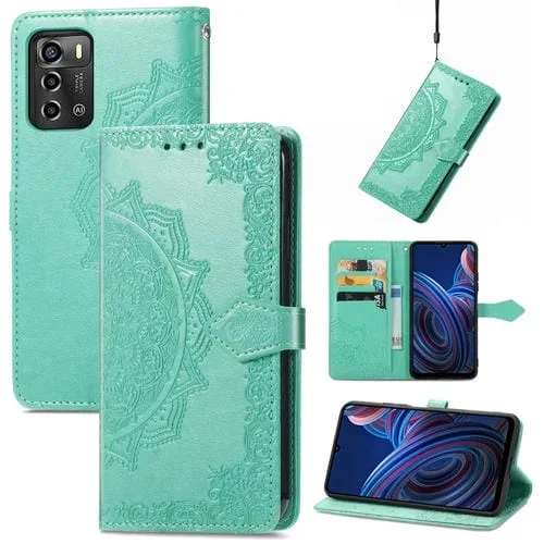 Funda de Cuero para ZTE Blade A72 4G Mandala Flower en Relieve (Verde)
