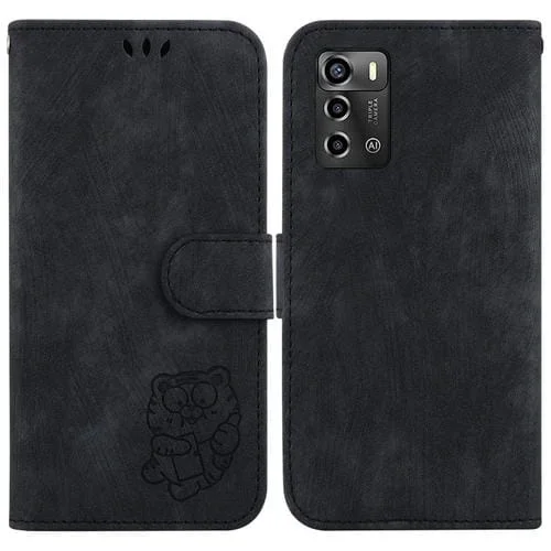Funda de Cuero para ZTE Blade A72 y V40 Vita Little Tiger en Relieve (Negro)