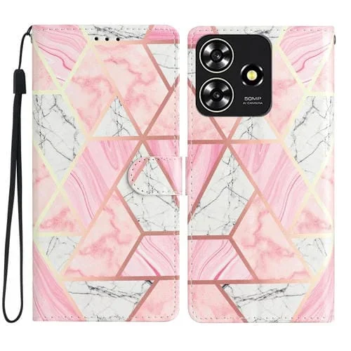 Funda de Cuero para ZTE Blade A73 4G con Dibujo Coloreado Mármol Rosa