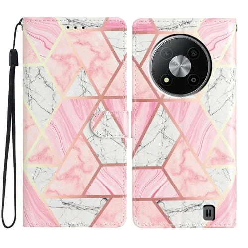 Funda de Cuero para ZTE Blade A73 5G con Dibujo Coloreado Mármol Rosa