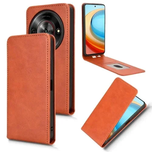 Funda de Cuero para ZTE Blade A75 5G con Tapa Vertical Magnética (Marrón)