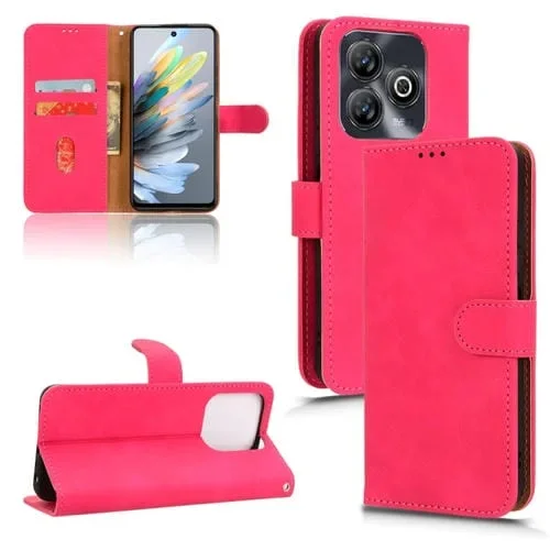 Funda de Cuero para ZTE Blade A75 con Tapa Magnética y Tacto Agradable (Rosa y Rojo)